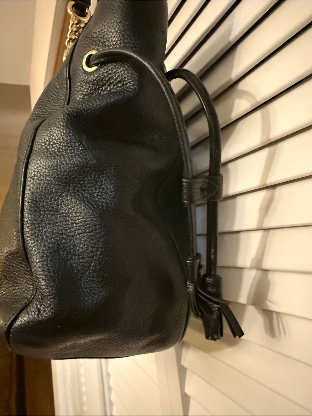 Coach Elle Black Pebbled Leather Tote with Gold Chain Straps - Picture 5 of 16